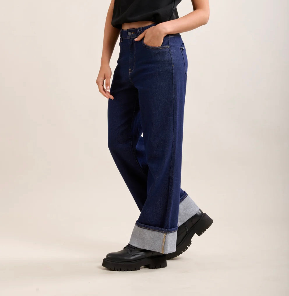 WIDE CUFF DARK DENIM JEANS