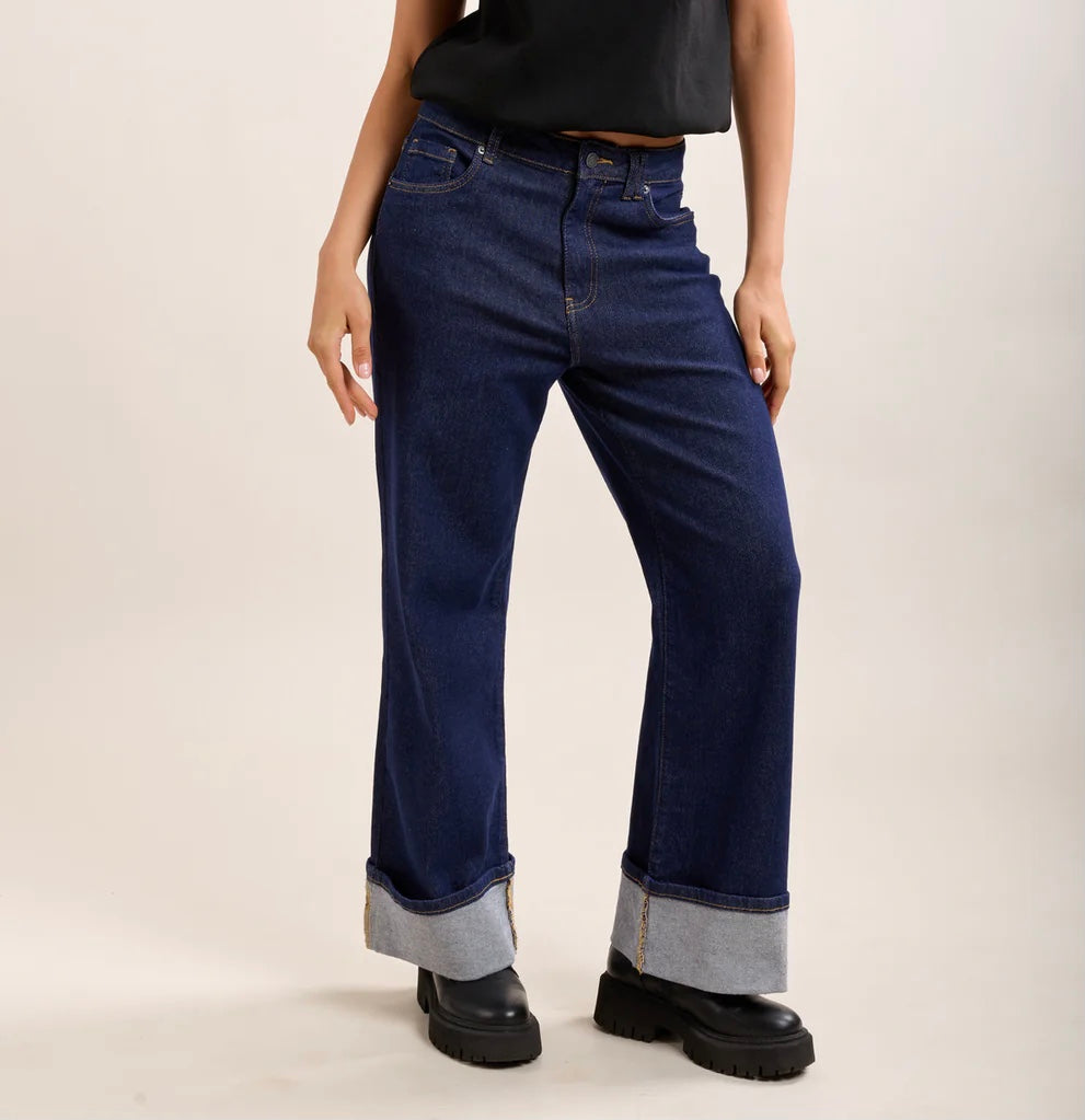 WIDE CUFF DARK DENIM JEANS