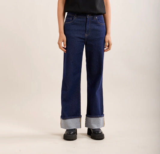 WIDE CUFF DARK DENIM JEANS